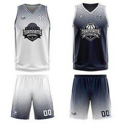 Custom White Navy Gray Reversible Basketball Suit for Adults and Kids Personalized Jersey
