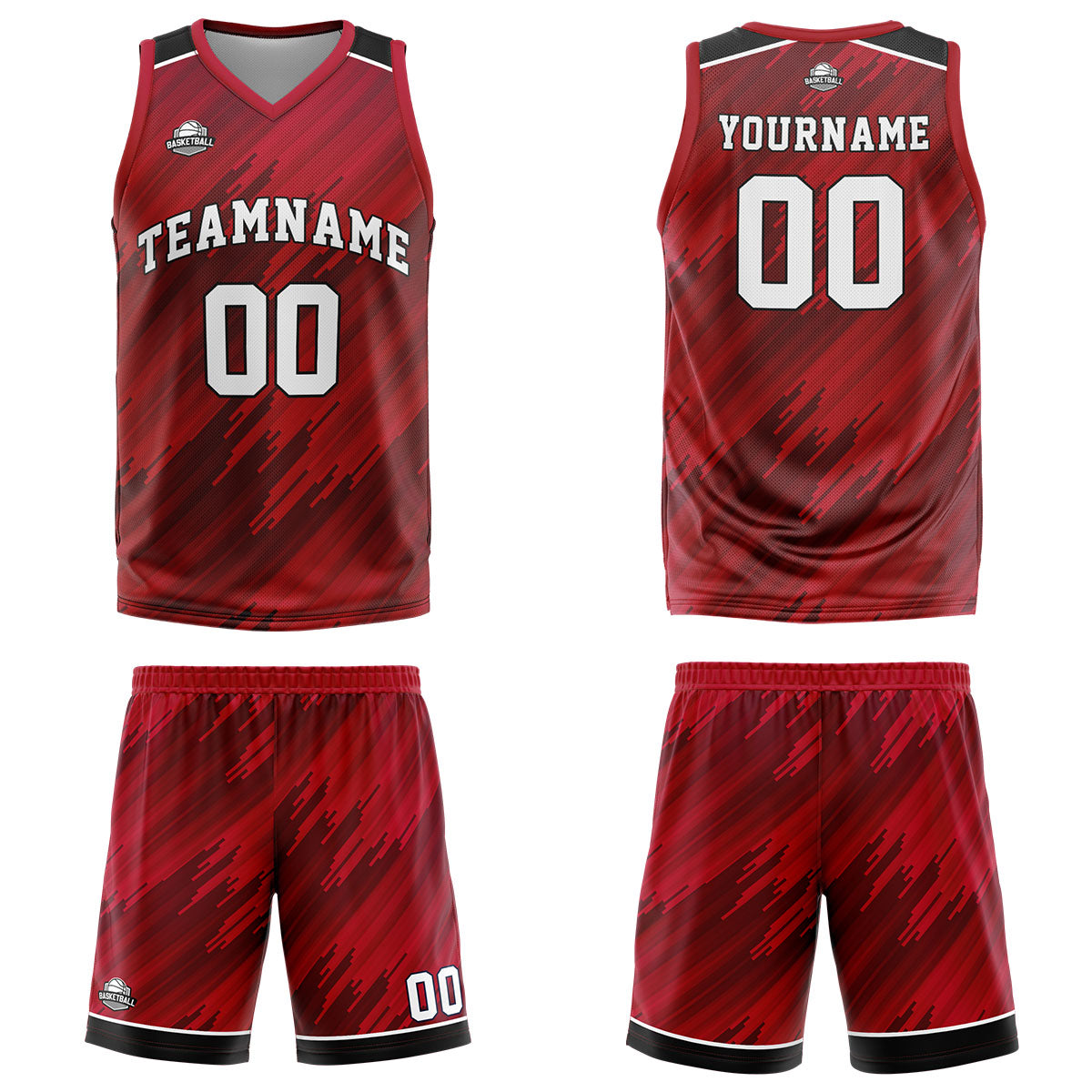 Custom Strip-Type Red Basketball Jersey Uniform Suit Printed Your Logo Name Number
