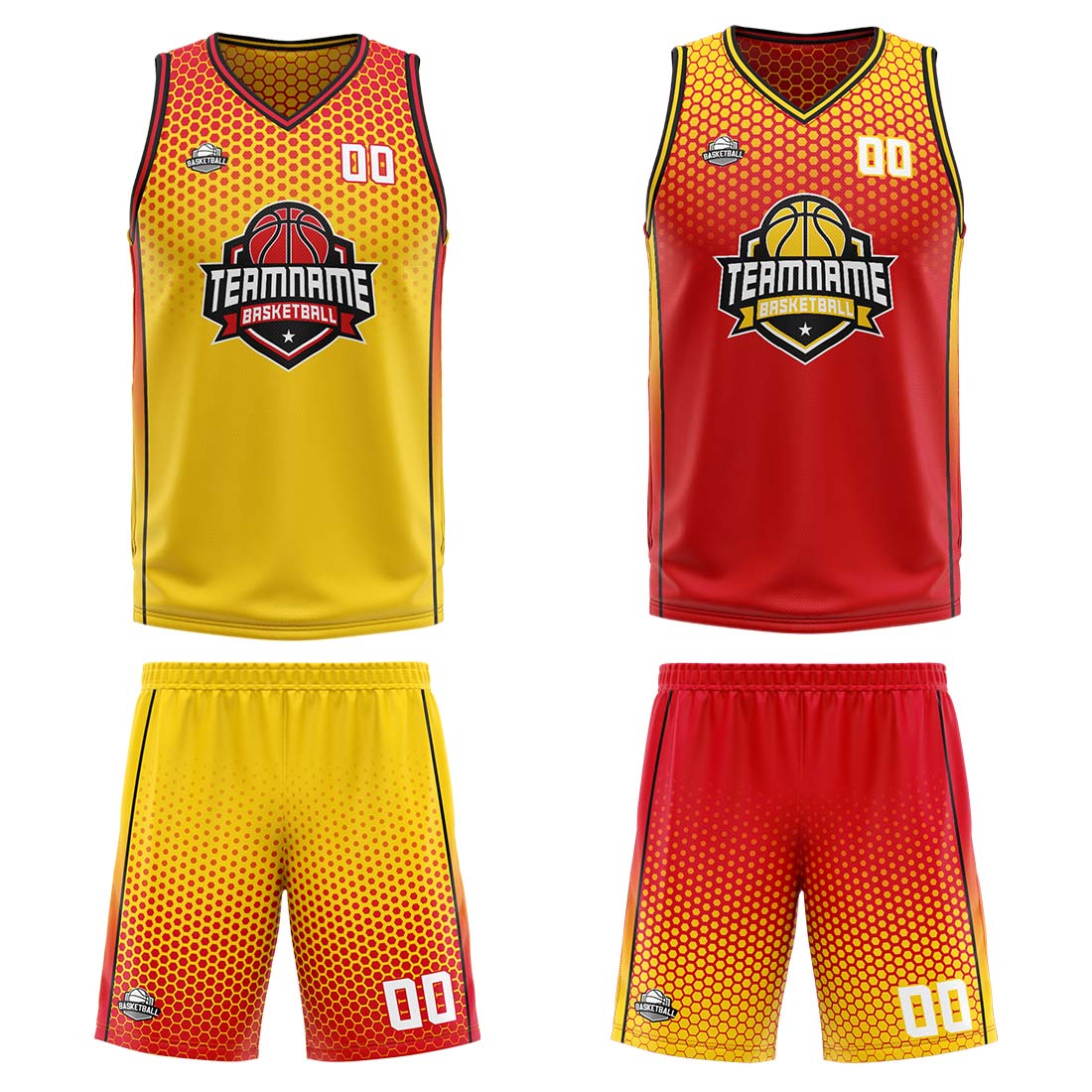Custom Yellow Red Black Reversible Basketball Suit for Adults and Kids Personalized Jersey