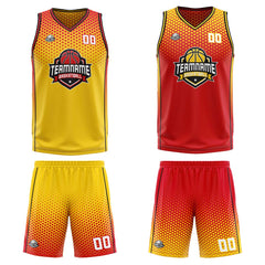 Custom Yellow Red Black Reversible Basketball Suit for Adults and Kids Personalized Jersey