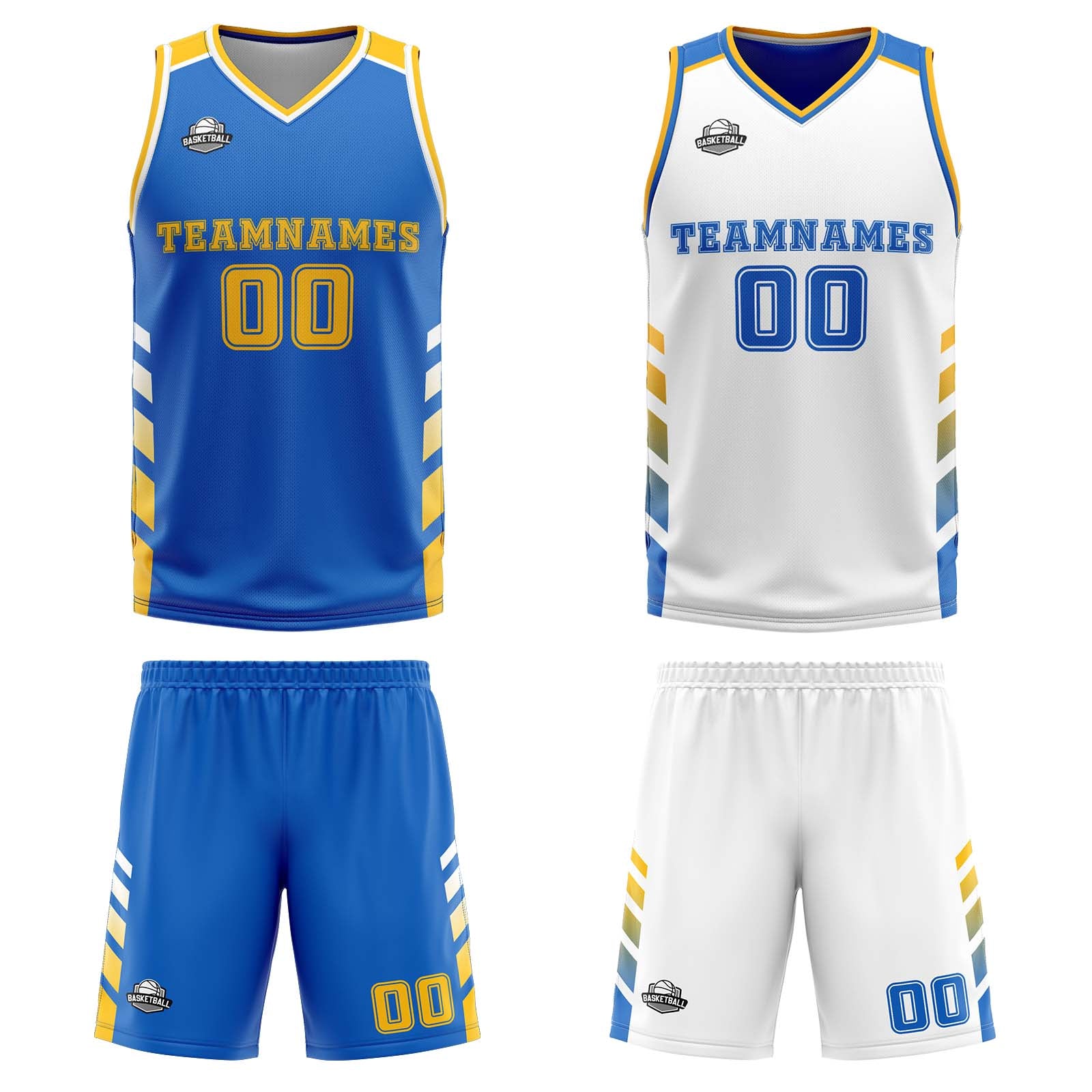Custom Blue White Yellow Reversible Basketball Suit for Adults and Kids Personalized Jersey