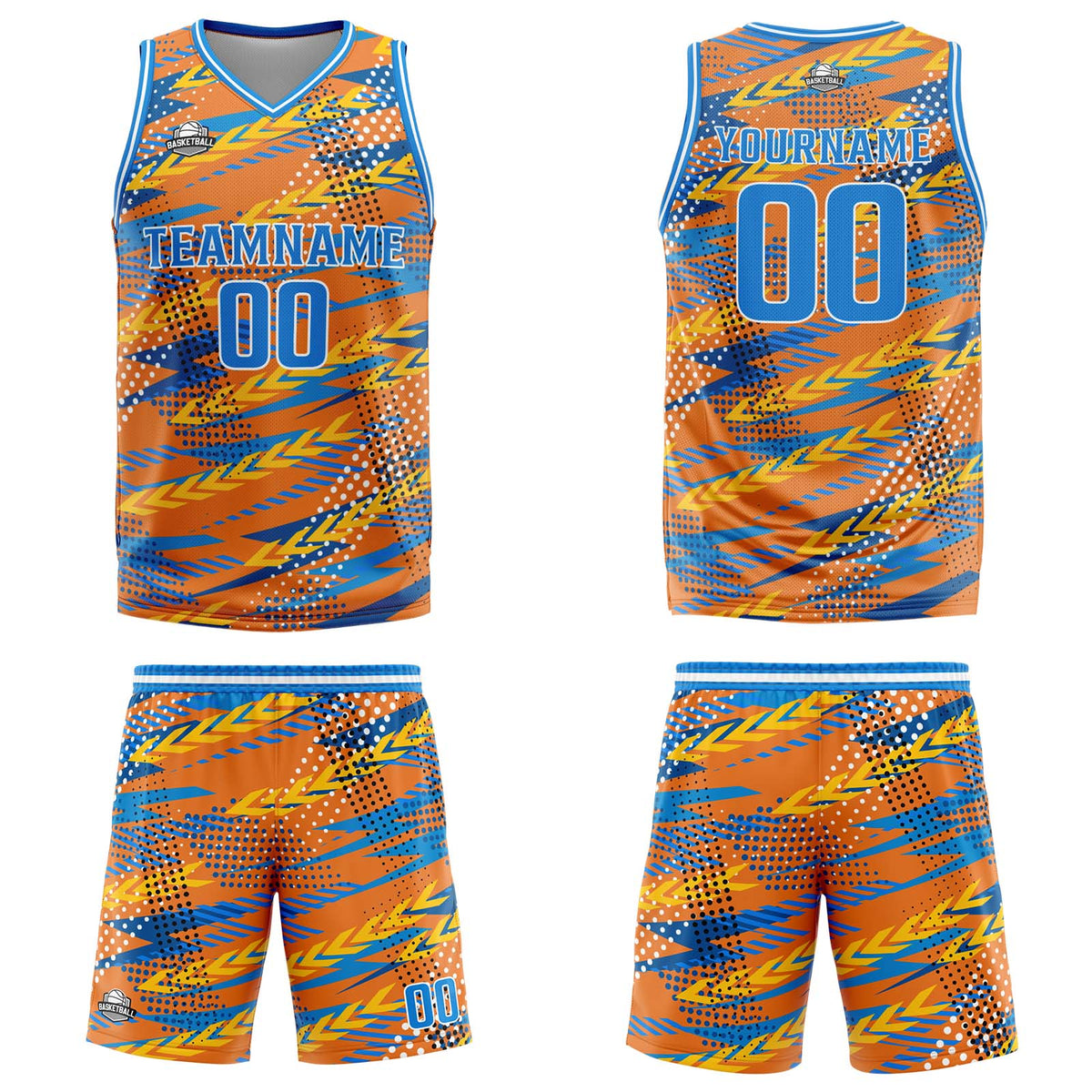 Custom Orange Blue Basketball Jersey Uniform Suit Printed Your Logo Name Number
