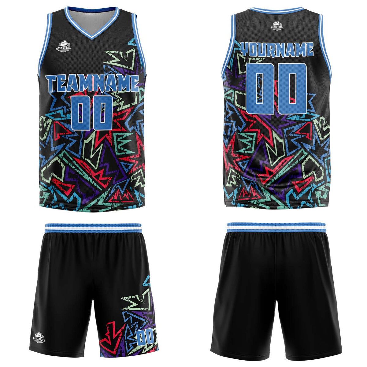 Custom Damaged Geometry Blue Basketball Jersey Uniform Suit Printed Your Logo Name Number