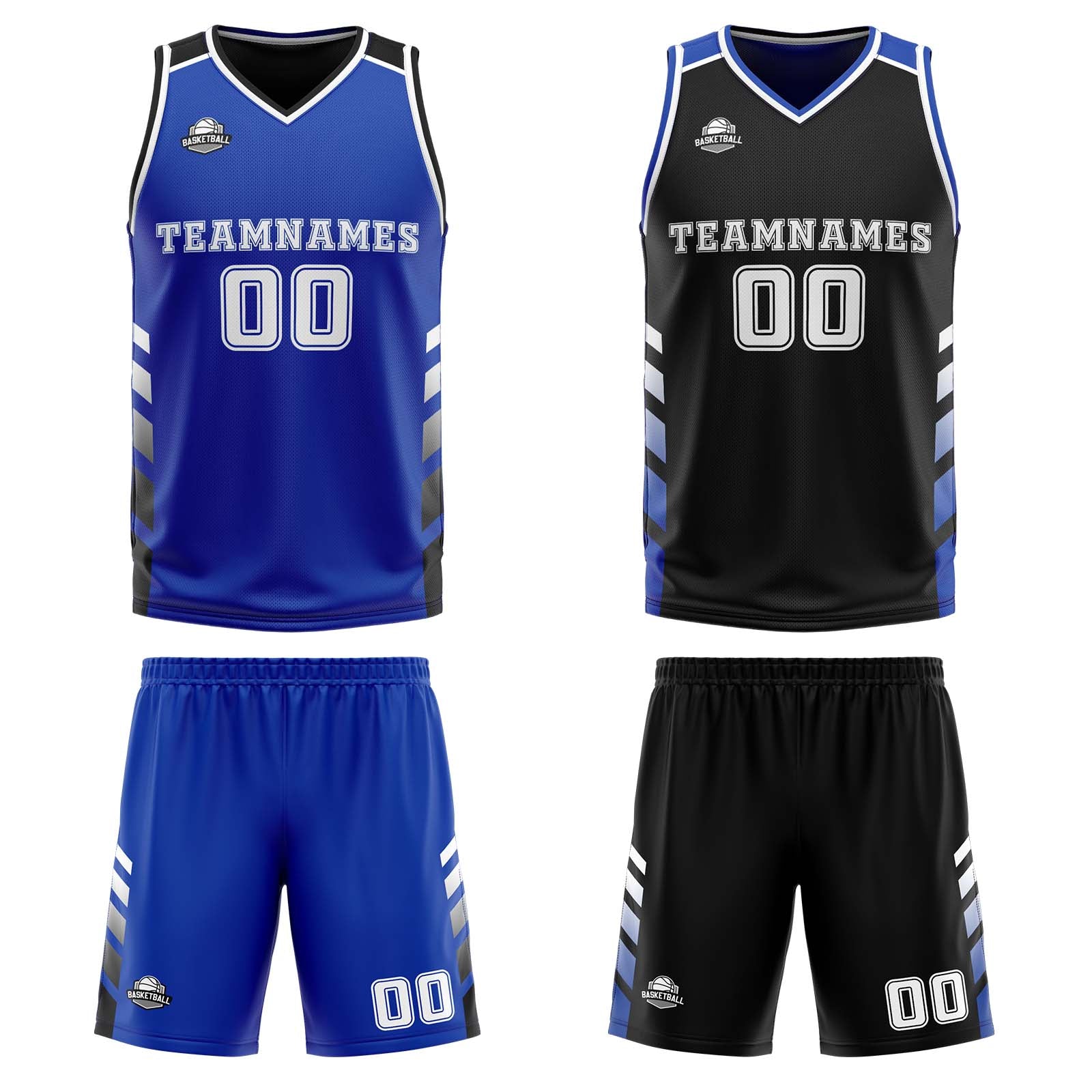 Custom Blue Black White Reversible Basketball Suit for Adults and Kids Personalized Jersey