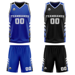 Custom Blue Black White Reversible Basketball Suit for Adults and Kids Personalized Jersey