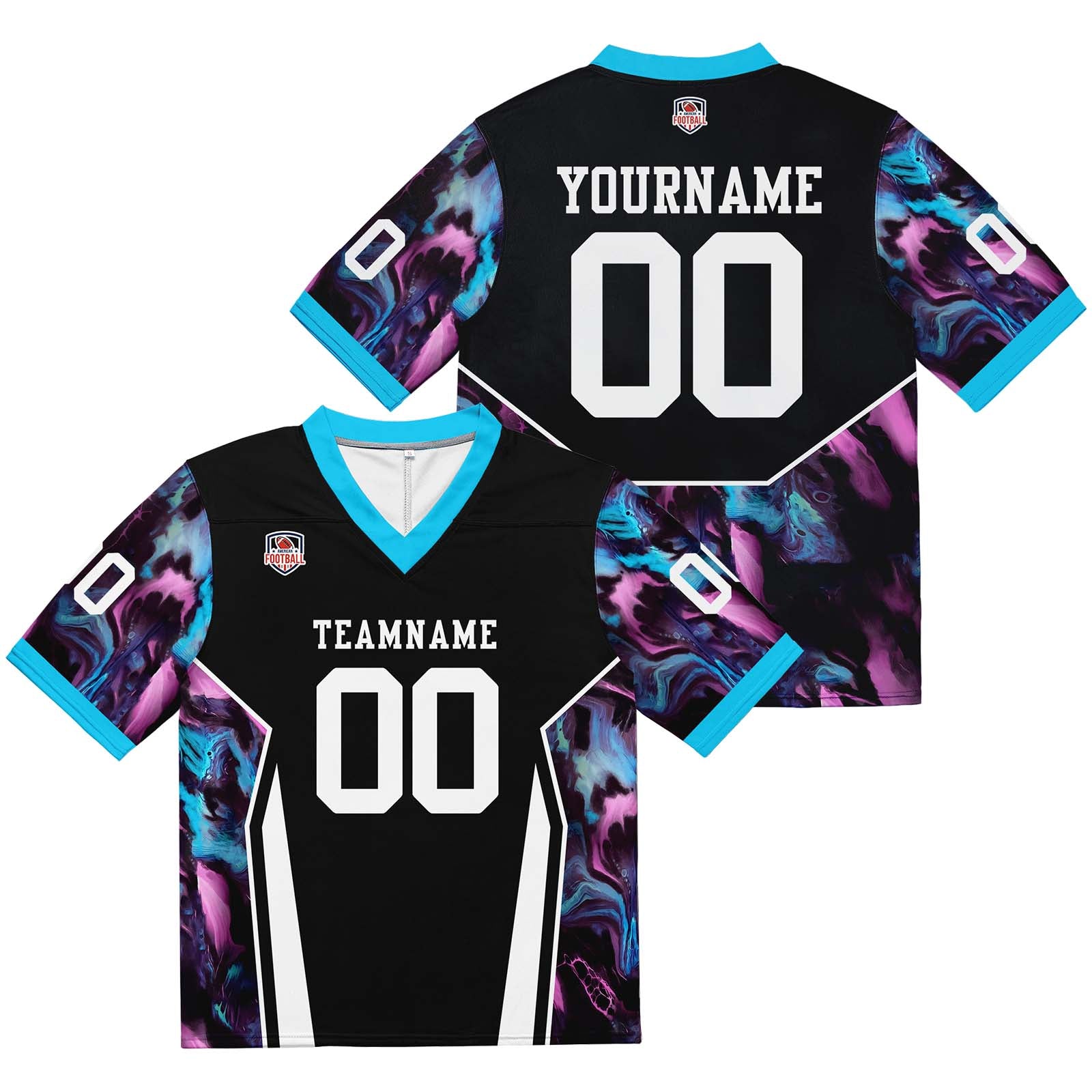 Custom Football Jersey Shirt Personalized Stitched Printed Team Name Number Black & Light Blue