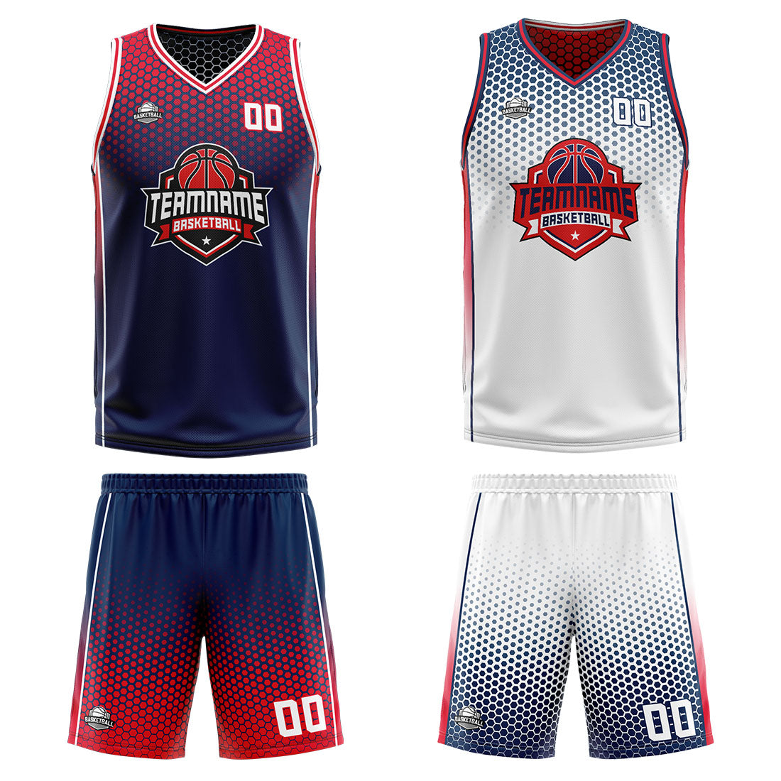 Custom Navy Red White Reversible Basketball Suit for Adults and Kids Personalized Jersey