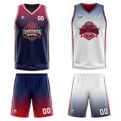 Custom Navy Red White Reversible Basketball Suit for Adults and Kids Personalized Jersey