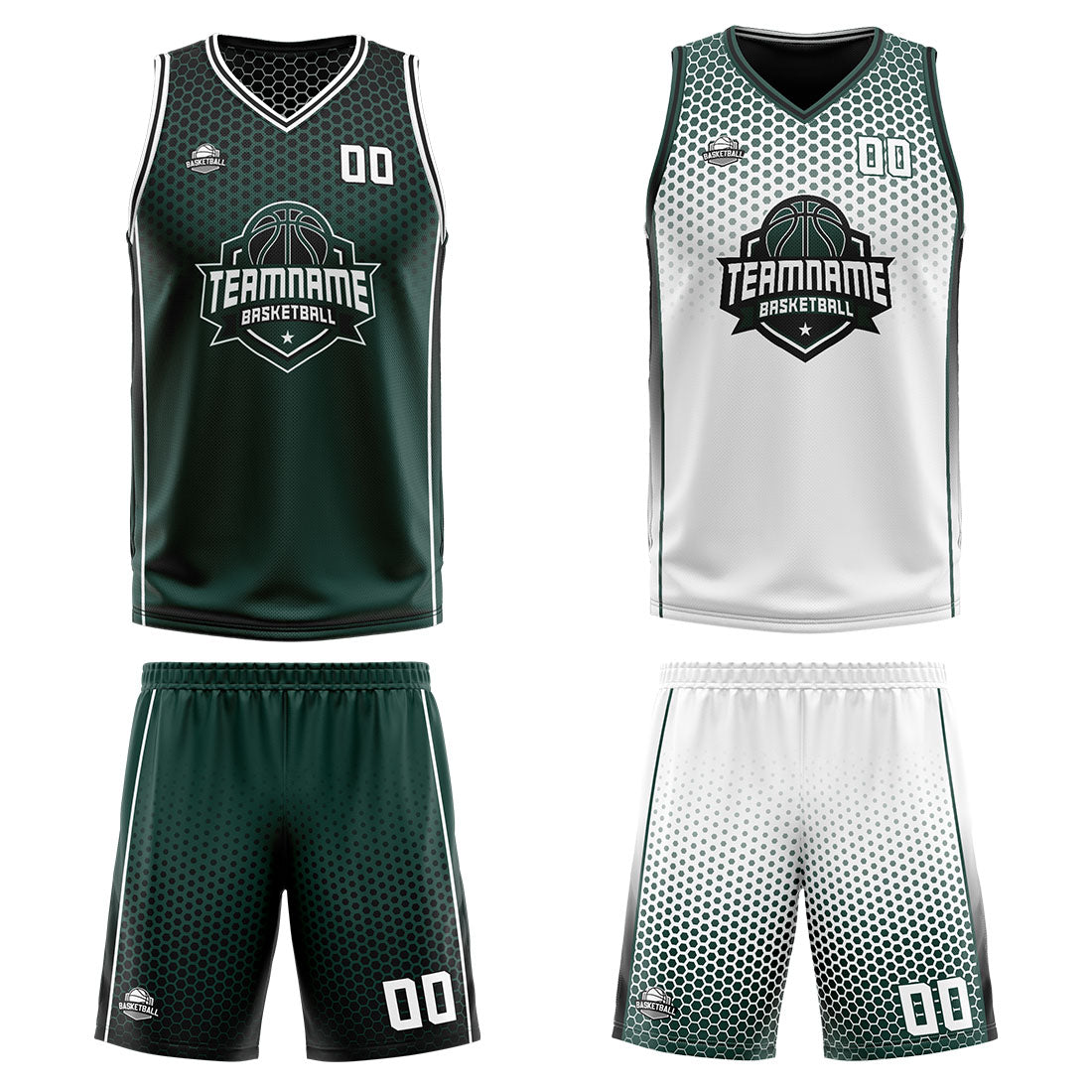 Custom Olive Green White Black Reversible Basketball Suit for Adults and Kids Personalized Jersey