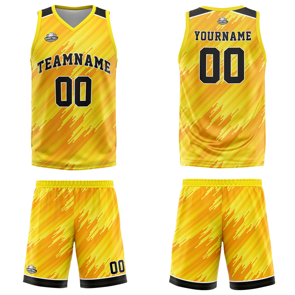 Custom Strip-Type Yellow Basketball Jersey Uniform Suit Printed Your Logo Name Number
