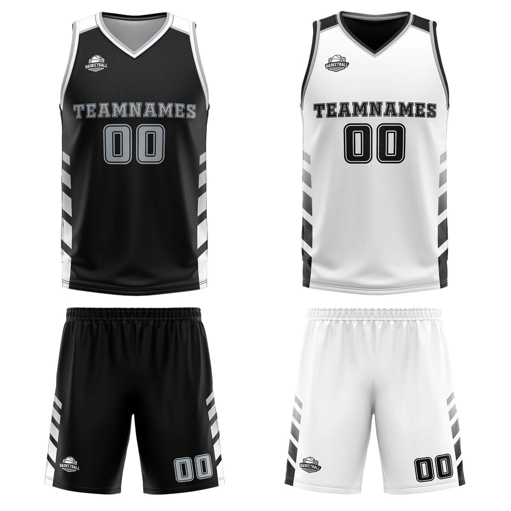Custom Black White Grey Reversible Basketball Suit for Adults and Kids Personalized Jersey