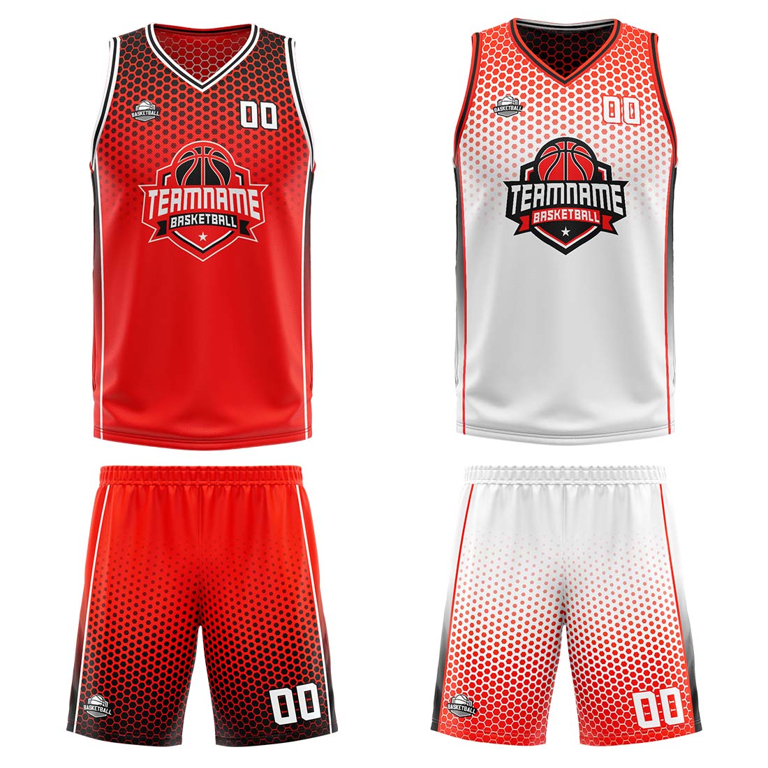 Custom Red Black White Reversible Basketball Suit for Adults and Kids Personalized Jersey