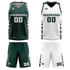Custom Deep Green White Black Reversible Basketball Suit for Adults and Kids Personalized Jersey
