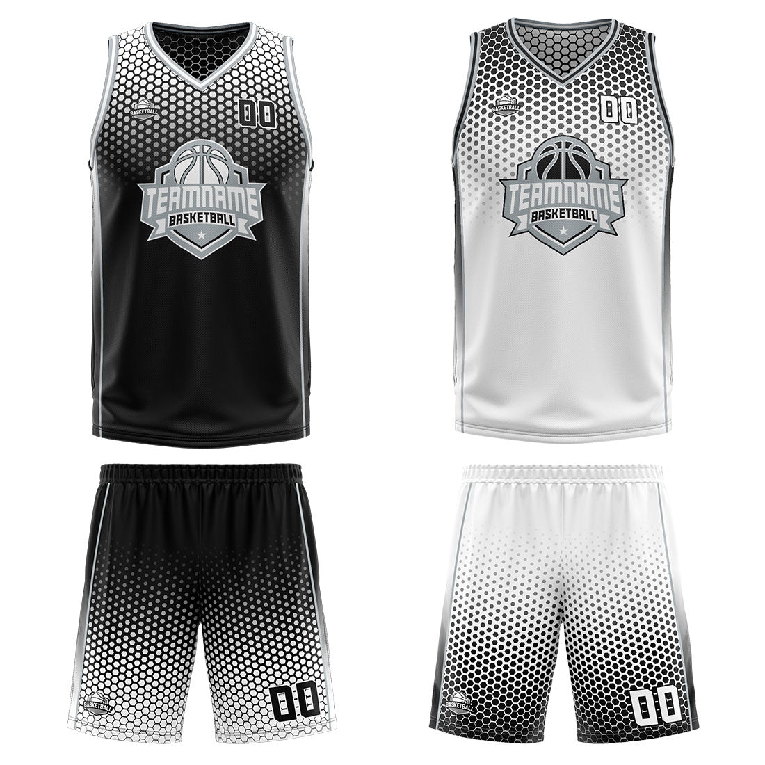 Custom Black White Gray Reversible Basketball Suit for Adults and Kids Personalized Jersey