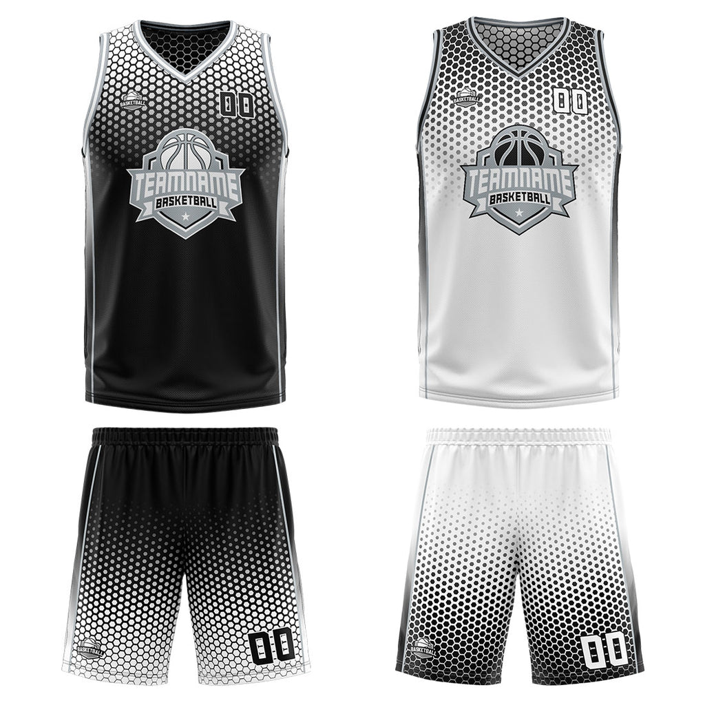 Custom Black White Gray Reversible Basketball Suit for Adults and Kids Personalized Jersey