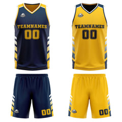 Custom Navy Yellow White Reversible Basketball Suit for Adults and Kids Personalized Jersey