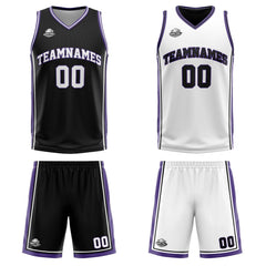 Custom Black White Purple Reversible Basketball Suit for Adults and Kids Personalized Jersey