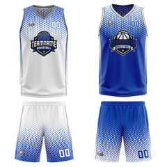 Custom White Blue Reversible Basketball Suit for Adults and Kids Personalized Jersey
