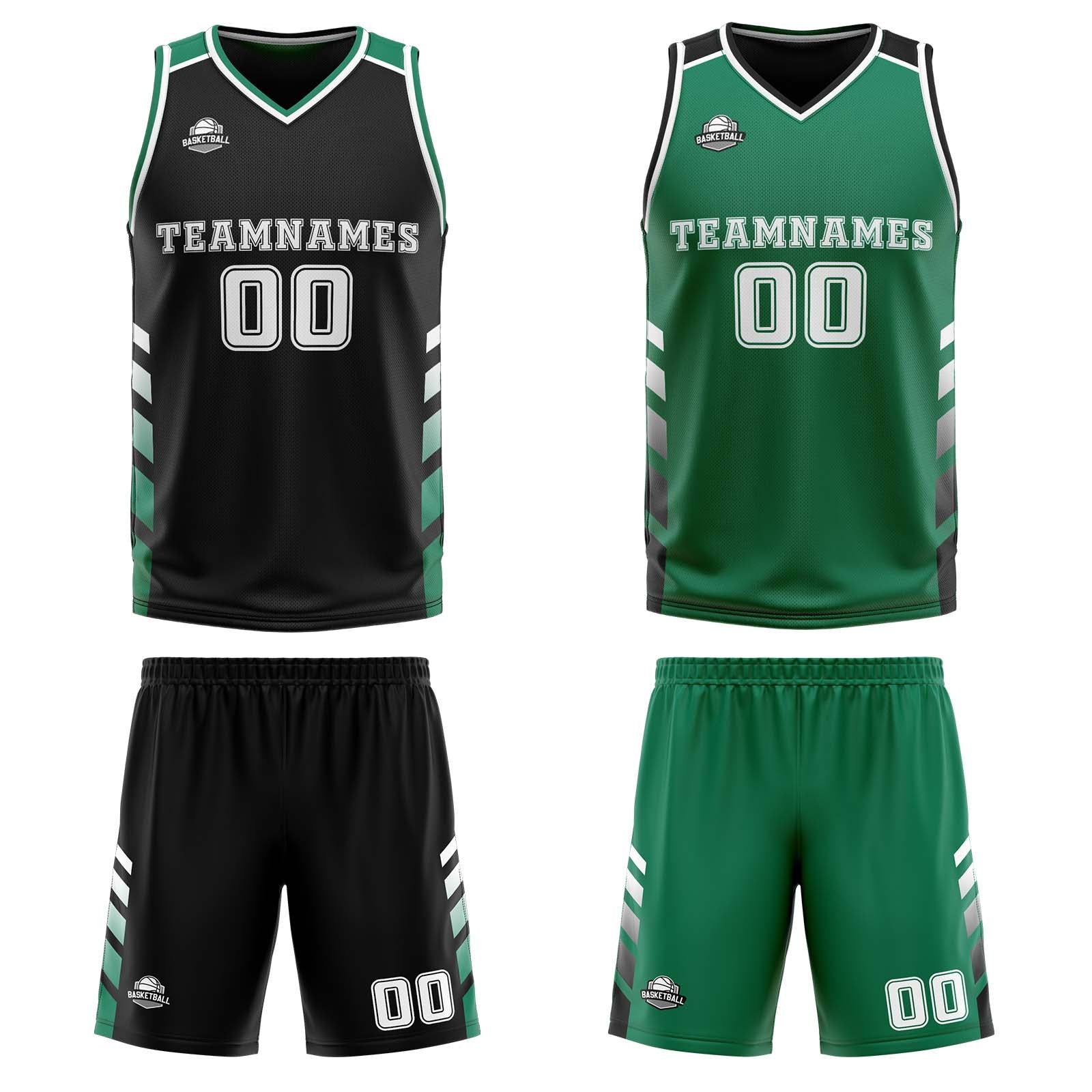 Custom Black Green White Reversible Basketball Suit for Adults and Kids Personalized Jersey