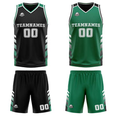 Custom Black Green White Reversible Basketball Suit for Adults and Kids Personalized Jersey
