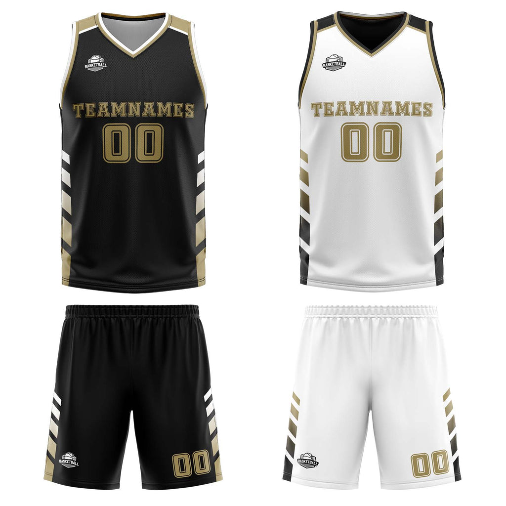 Custom Black White Gold Reversible Basketball Suit for Adults and Kids Personalized Jersey
