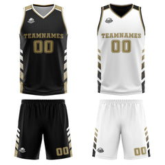 Custom Black White Gold Reversible Basketball Suit for Adults and Kids Personalized Jersey