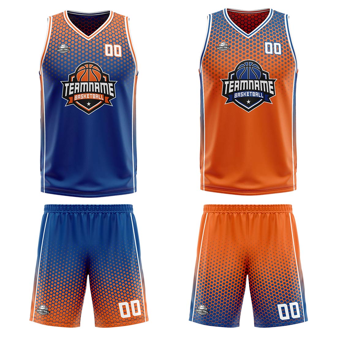 Custom Blue Orange White Reversible Basketball Suit for Adults and Kids Personalized Jersey