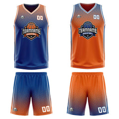Custom Blue Orange White Reversible Basketball Suit for Adults and Kids Personalized Jersey