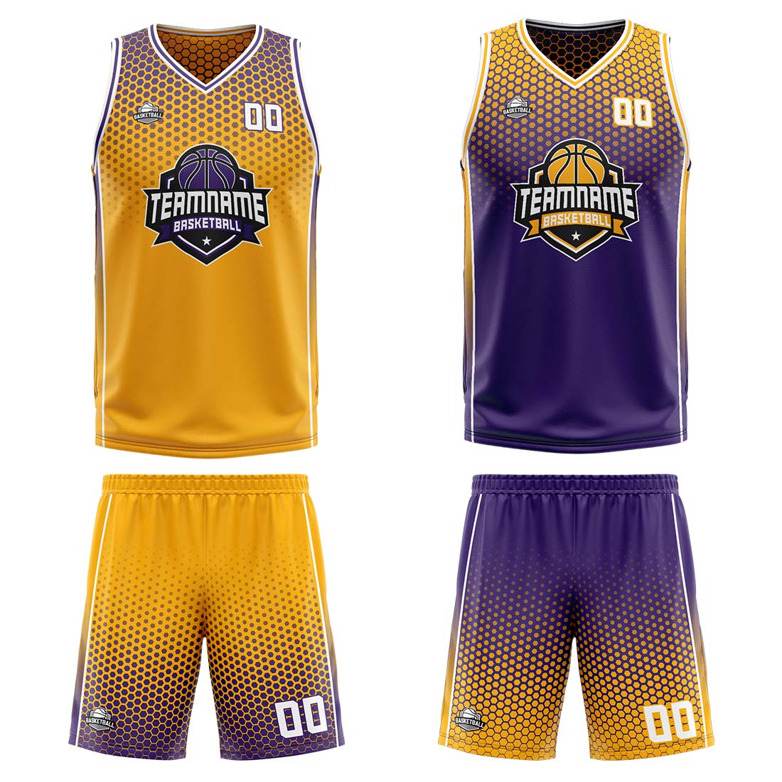 Custom Yellow Purple White Reversible Basketball Suit for Adults and Kids Personalized Jersey