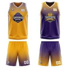 Custom Yellow Purple White Reversible Basketball Suit for Adults and Kids Personalized Jersey