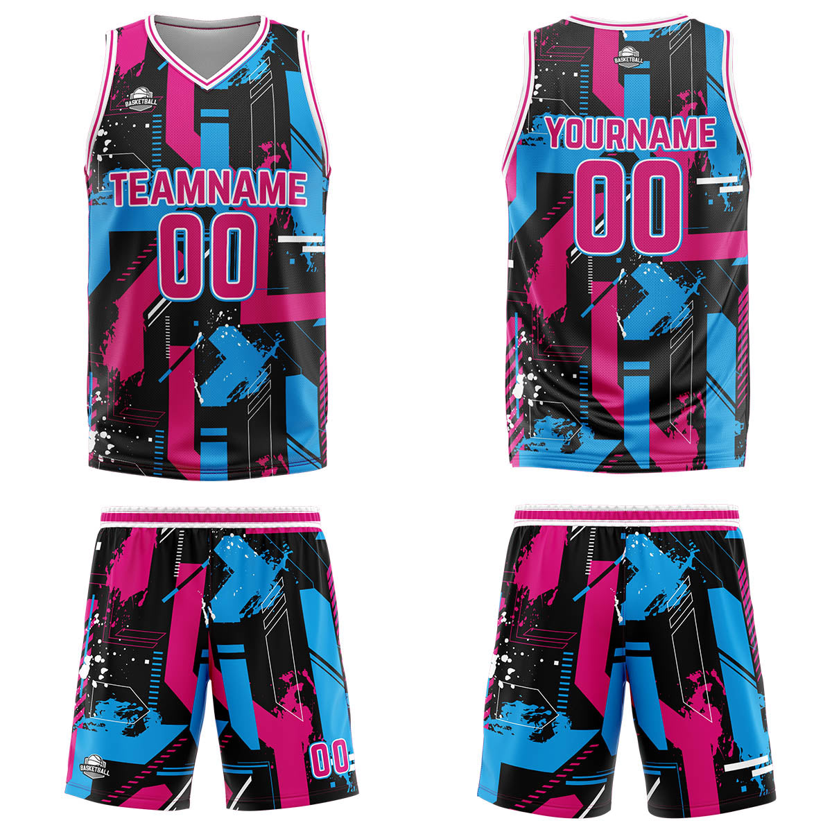 Custom Geometry Pink Light Blue Basketball Jersey Uniform Suit Printed Your Logo Name Number
