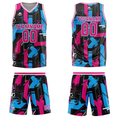 Custom Geometry Pink Light Blue Basketball Jersey Uniform Suit Printed Your Logo Name Number