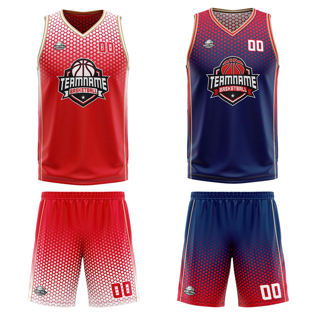 Custom Red Blue Gold Reversible Basketball Suit for Adults and Kids Personalized Jersey