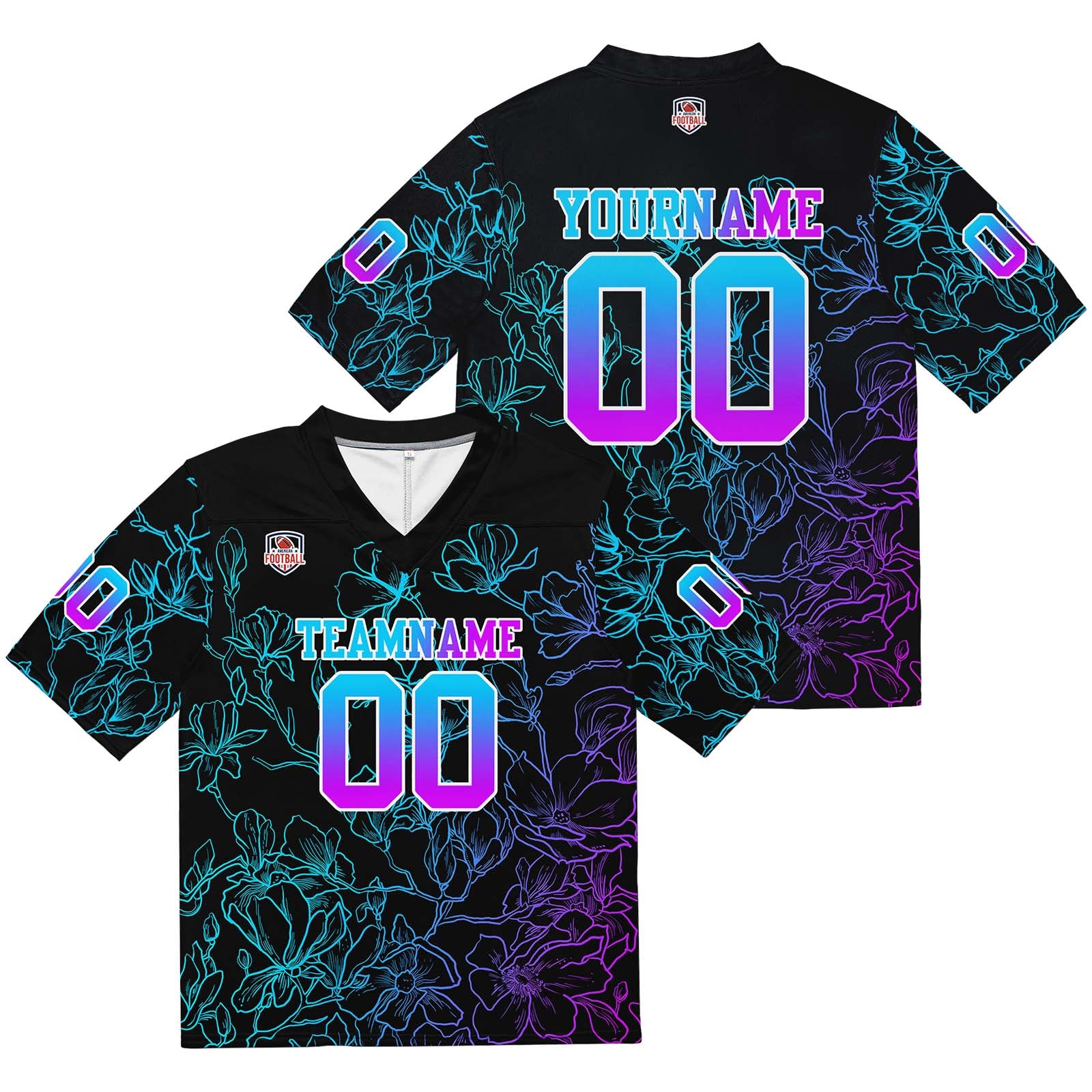 Custom Football Jersey Shirt Personalized Stitched Printed Team Name Number Pink blue gradient
