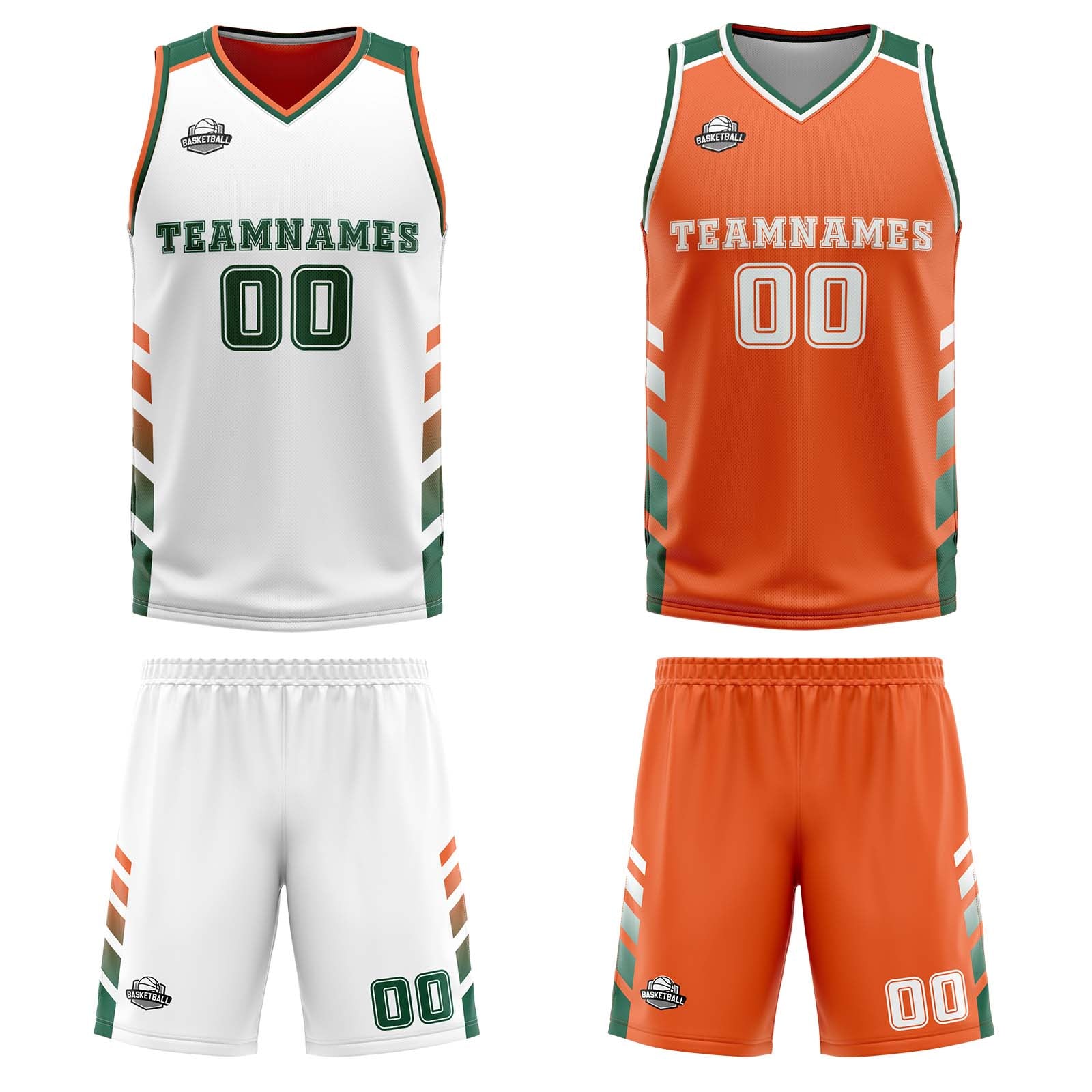 Custom White Orange Green Reversible Basketball Suit for Adults and Kids Personalized Jersey