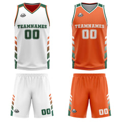 Custom White Orange Green Reversible Basketball Suit for Adults and Kids Personalized Jersey