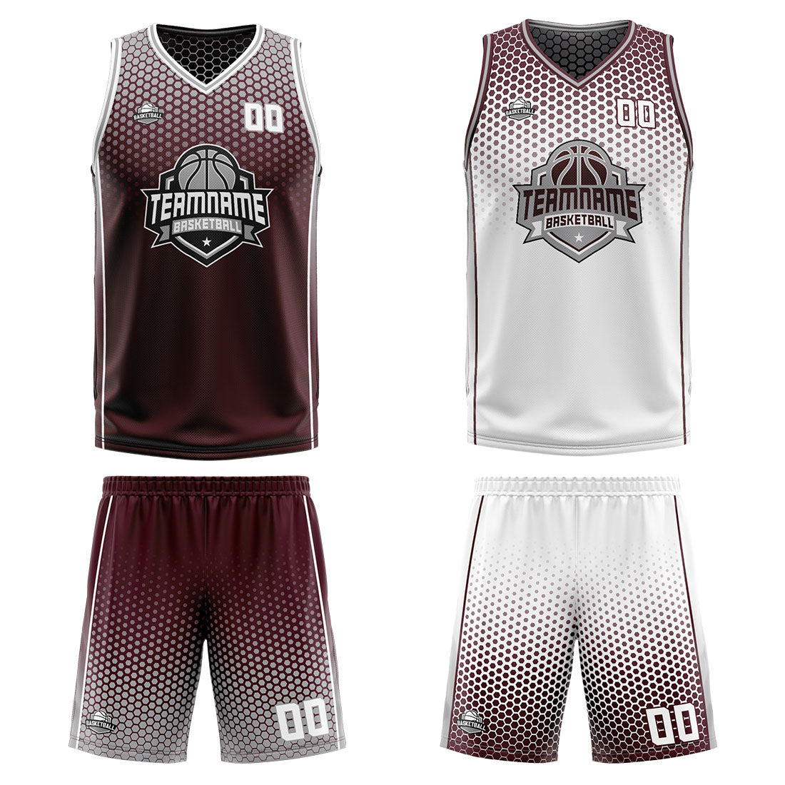 Custom Burgundy Gray White Reversible Basketball Suit for Adults and Kids Personalized Jersey