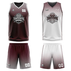 Custom Burgundy Gray White Reversible Basketball Suit for Adults and Kids Personalized Jersey