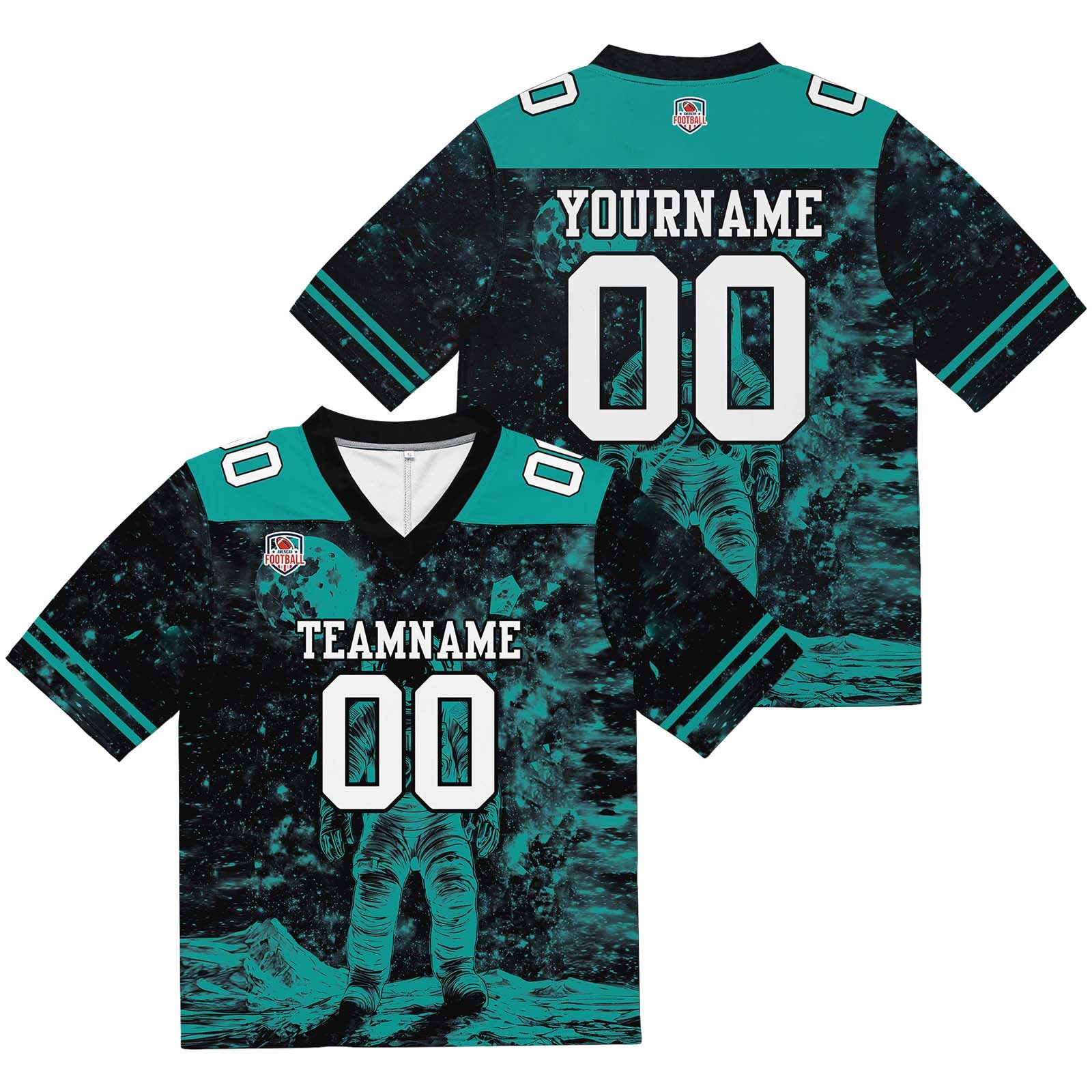 Custom Football Jersey Shirt Personalized Stitched Printed Team Name Number Black&Teal