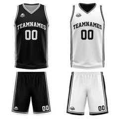 Custom Black White Reversible Basketball Suit for Adults and Kids Personalized Jersey