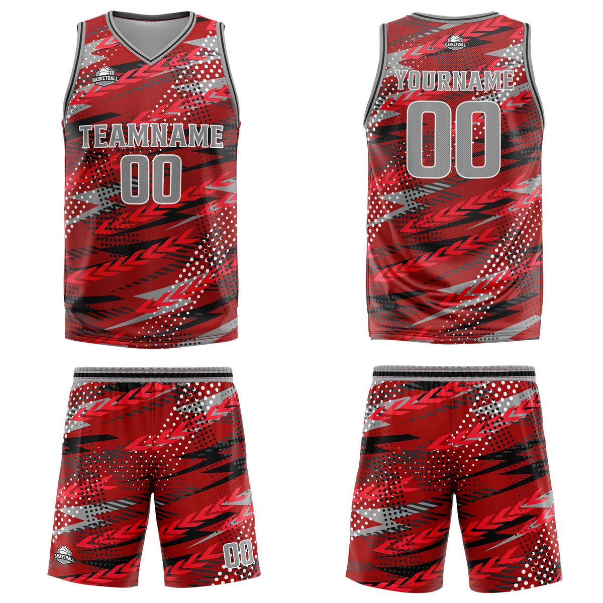 Custom Red Grey Basketball Jersey Uniform Suit Printed Your Logo Name Number