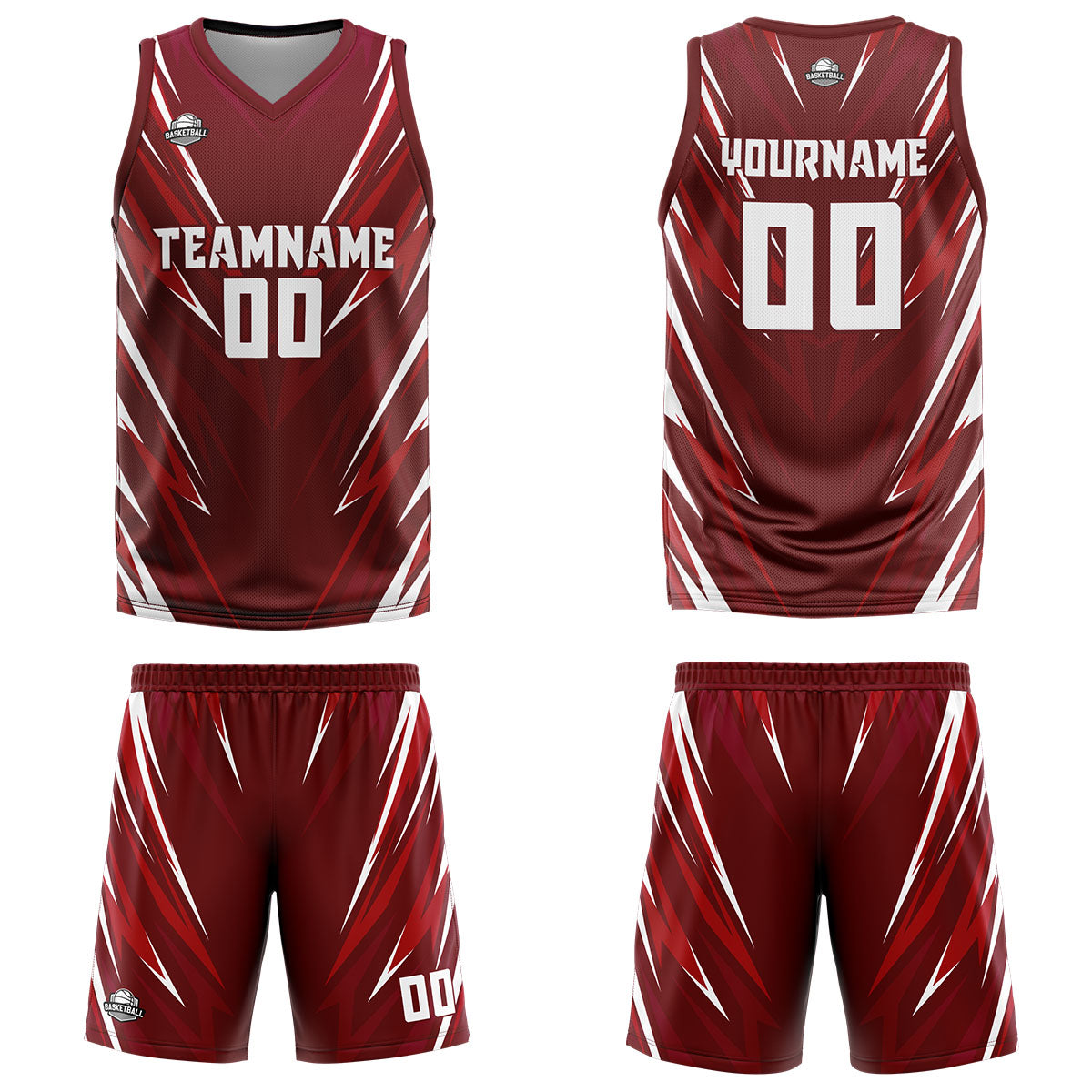 Custom Triangle Dark Red Basketball Jersey Uniform Suit Printed Your Logo Name Number