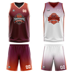 Custom Burgundy Orange White Reversible Basketball Suit for Adults and Kids Personalized Jersey