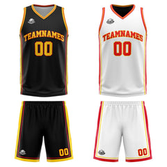 Custom Black White Yellow Red Reversible Basketball Suit for Adults and Kids Personalized Jersey