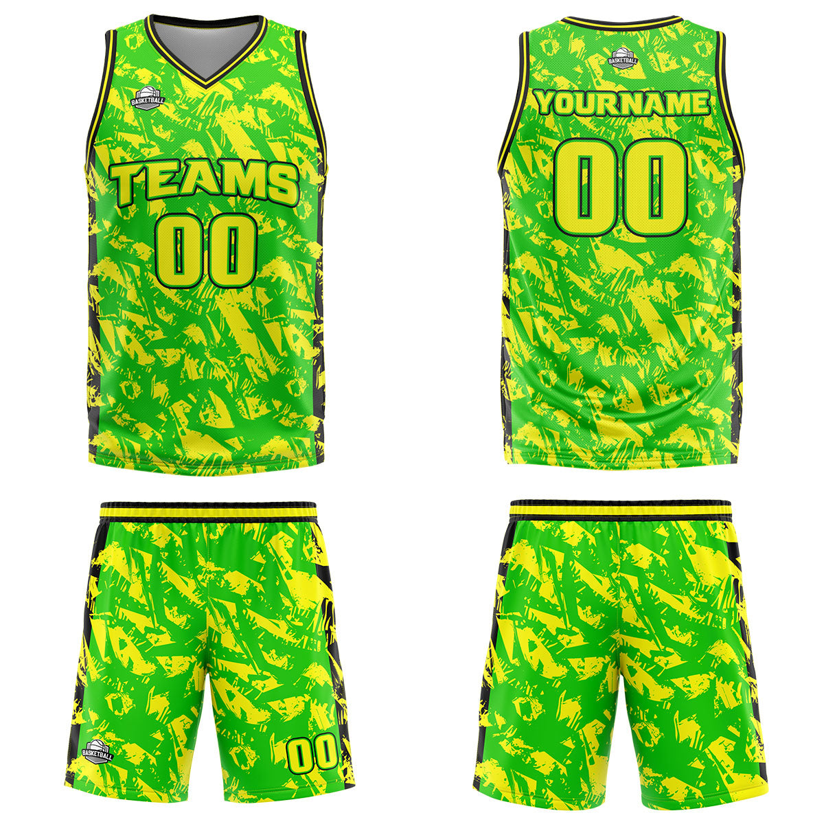 Custom Broken Green Yellow Basketball Jersey Uniform Suit Printed Your Logo Name Number