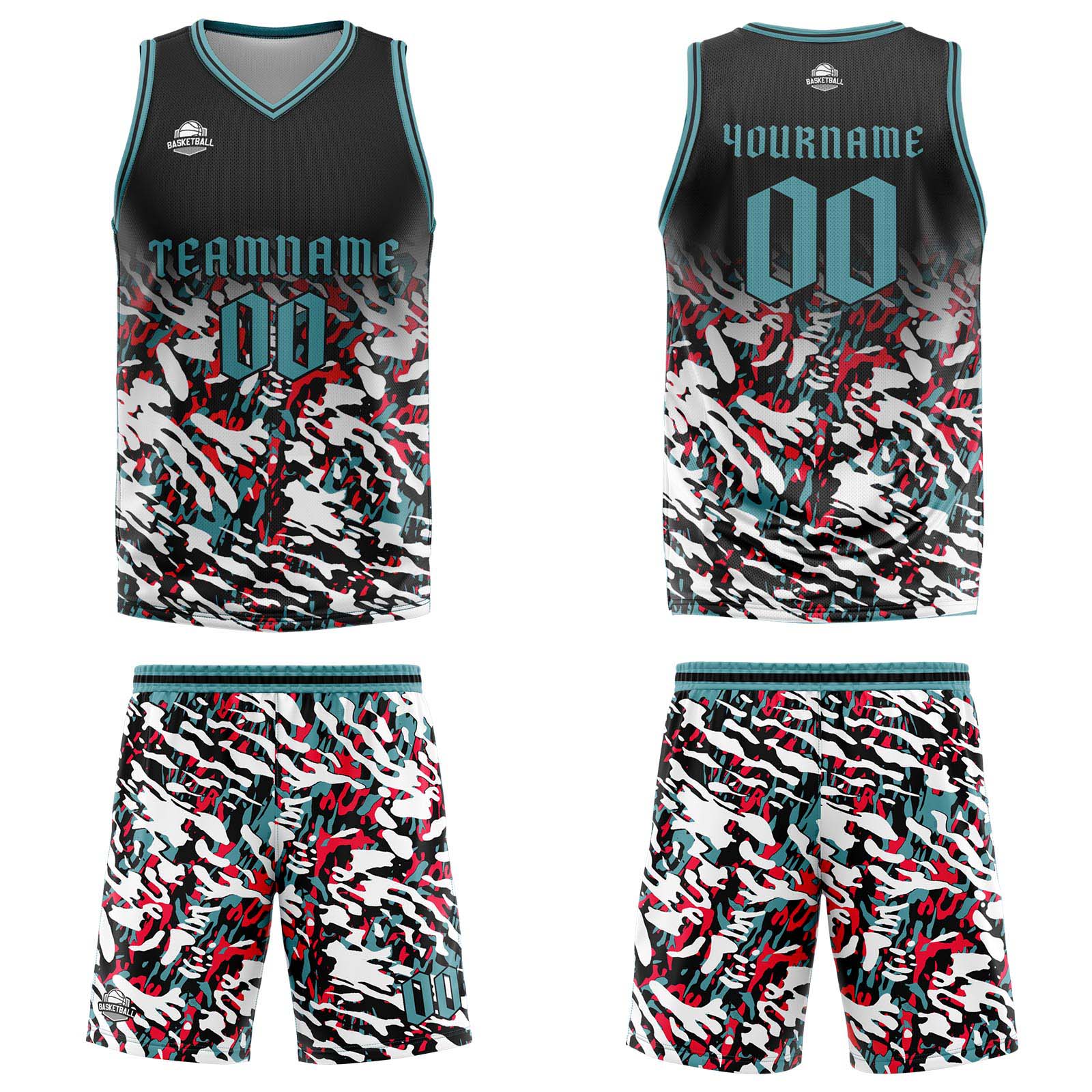Custom Black Red Green Basketball Jersey Uniform Suit Printed Your Logo Name Number