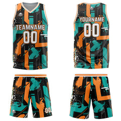 Custom Geometry Aqua Orange Basketball Jersey Uniform Suit Printed Your Logo Name Number