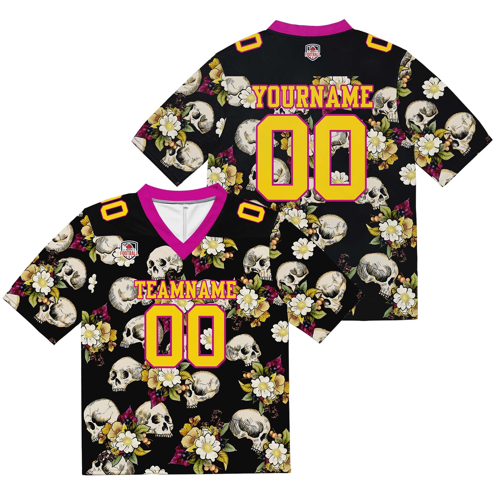 Custom Football Jersey Shirt Personalized Stitched Printed Team Name Number Skull-Roseo