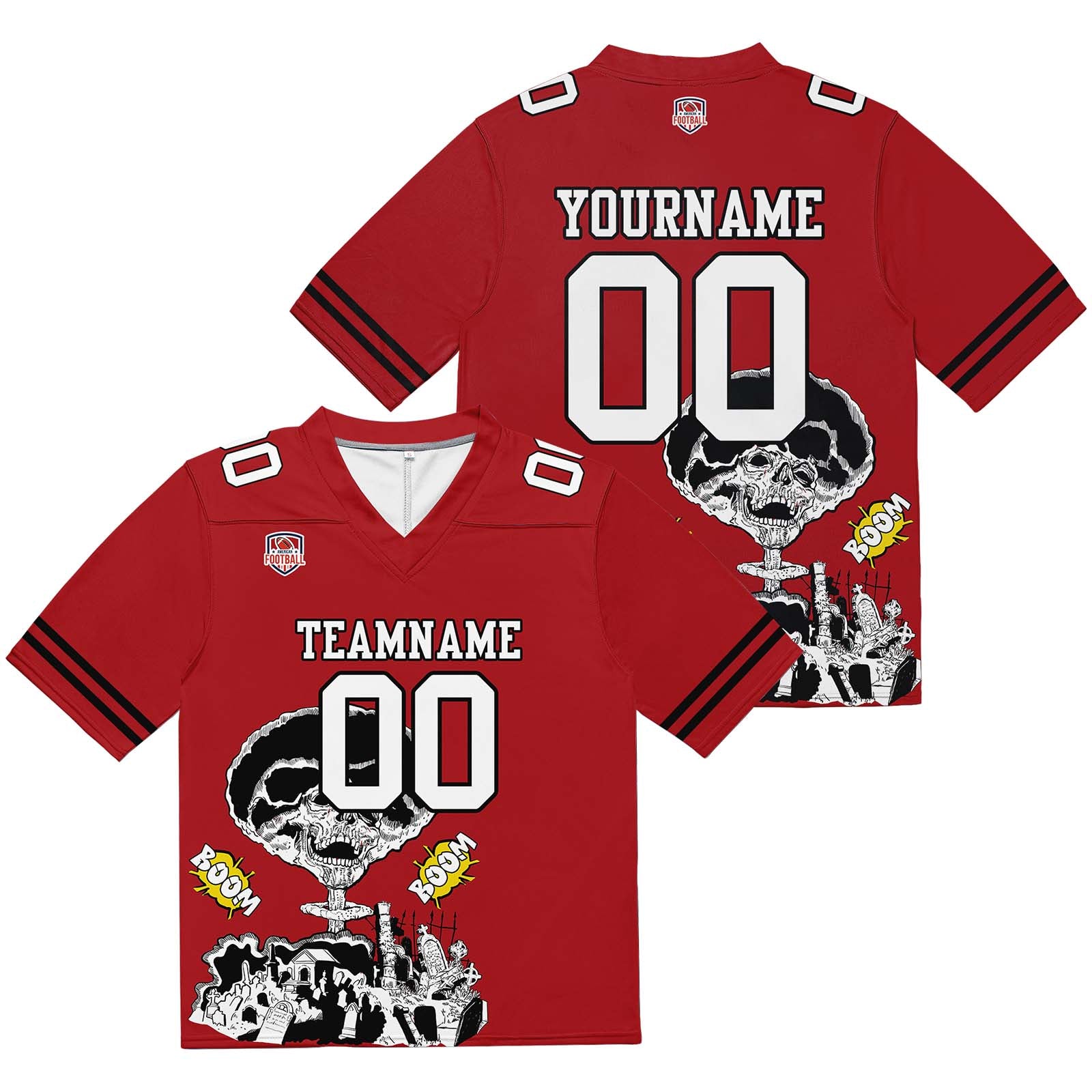 Custom Football Jersey Shirt Personalized Stitched Printed Team Name Number Red