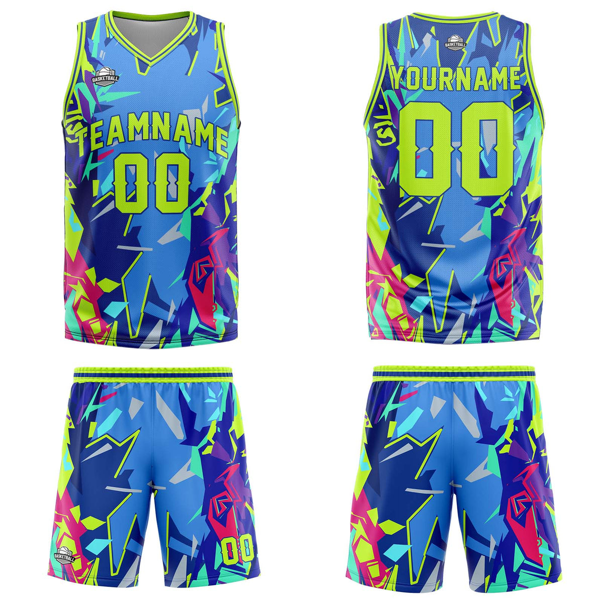 Custom Broken Neon Green Basketball Jersey Uniform Suit Printed Your Logo Name Number